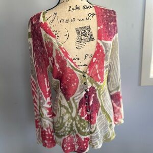 NIC+ZOE Green and‎ Pink Blouse Top linen and viscose